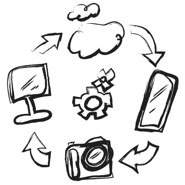 Doodle concept social media, data and pictures in cloud, — Stock Photo, Image