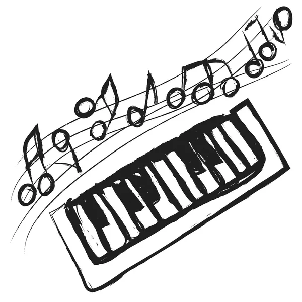 Piyano tuşları ve müzik notlar, illüstrasyon tasarım öğesi doodle — Stok fotoğraf