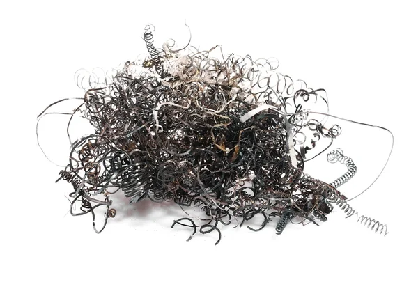 Pile scrap metal shavings isolated on white background — Stock Photo, Image