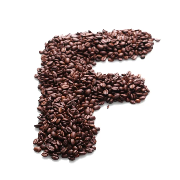 Γράμμα f, αλφάβητο από κόκκους καφέ που απομονώνονται σε λευκό φόντο — Φωτογραφία Αρχείου
