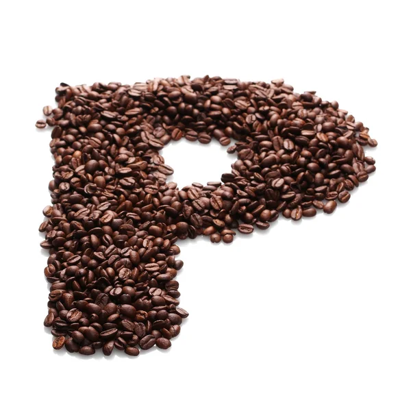 文字 p は、白い背景で隔離のコーヒー豆からアルファベット — ストック写真