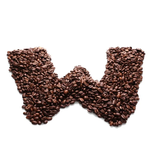 白い背景で隔離のコーヒー豆からアルファベット文字 w — ストック写真