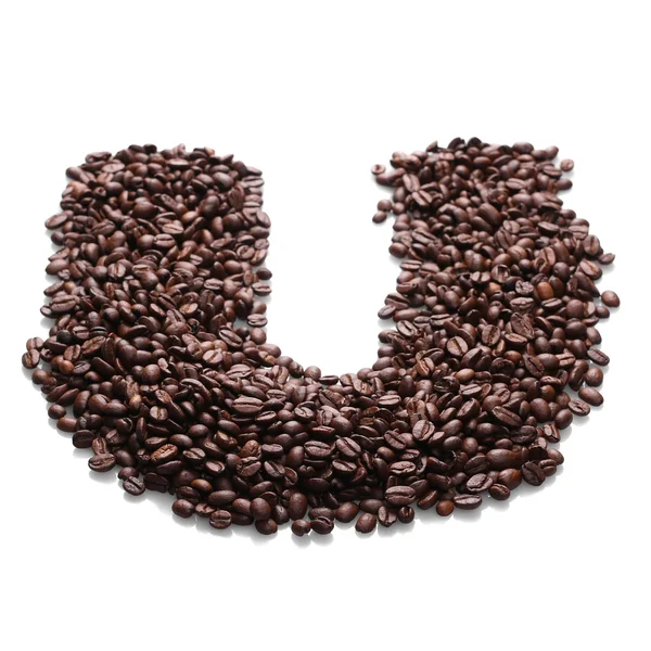Γράμμα u, αλφάβητο από κόκκους καφέ που απομονώνονται σε λευκό φόντο — Φωτογραφία Αρχείου