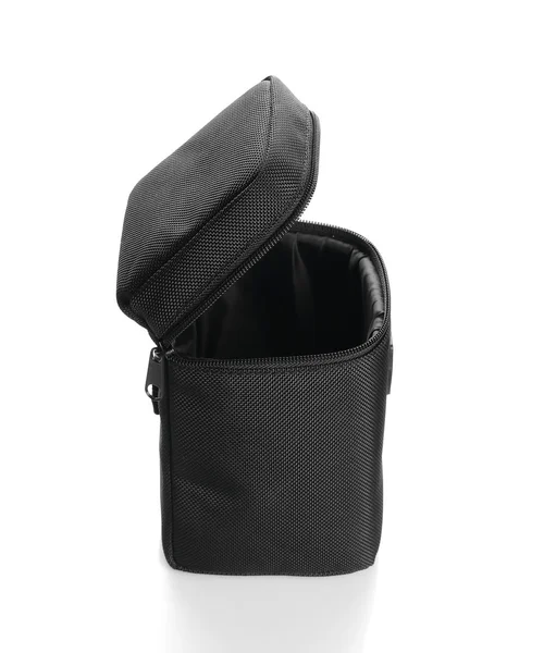 Black lens case bag isolated on white background — Stock Photo, Image