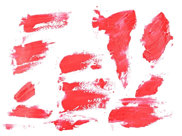 Set Foto rote Ölfarbe, Grunge Pinselstriche Ölfarbe isoliert auf weißem Hintergrund, Clipping Pfad — Stockfoto