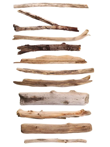 Galhos, definir ramos macro secos isolados no fundo branco, com caminho de recorte — Fotografia de Stock