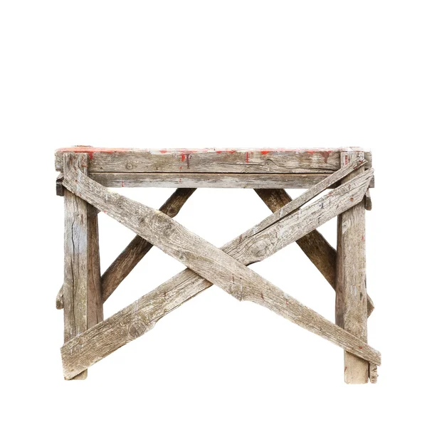 Старая строительная деревянная лестница, покрытая краской, грязью и лентой — стоковое фото