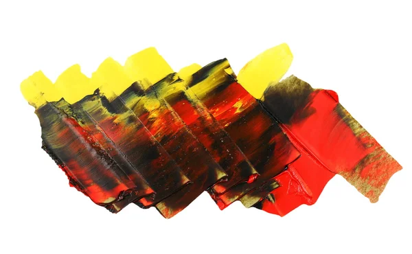Foto amarelo vermelho grunge pinceladas pintura a óleo isolado no fundo branco — Fotografia de Stock