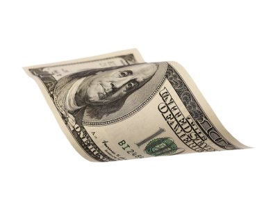 uçan 100 dolarlık banknot üzerinde beyaz izole