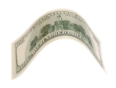 uçan 100 dolarlık banknot üzerinde beyaz izole