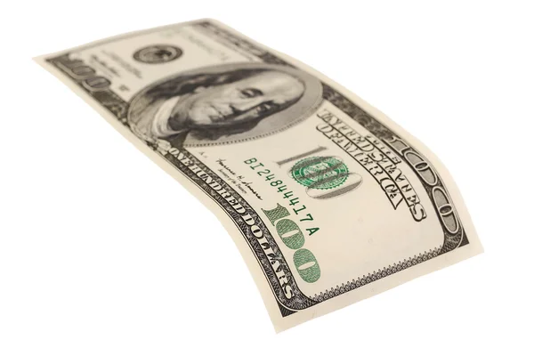 Latające kilkaset banknotów dolara na białym tle — Zdjęcie stockowe