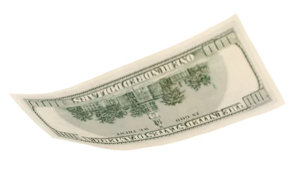 Fliegender Hundert-Dollar-Schein isoliert auf weißem Papier — Stockfoto