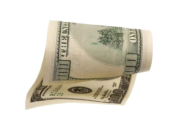 Banconota da cento dollari volante isolata su bianco — Foto Stock