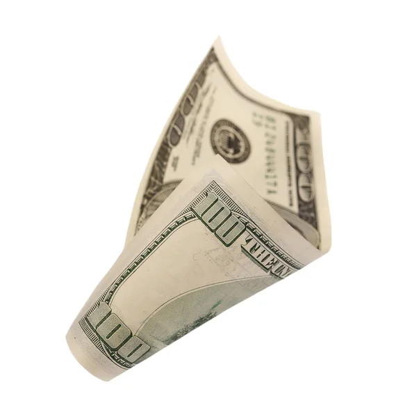Banconota da cento dollari volante isolata su bianco — Foto Stock