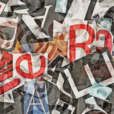 harfler arka plan, yarı ton nokta doku eski kolaj