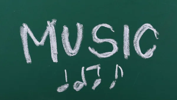 Word music and musical notes on chalkboard — Stock Photo, Image