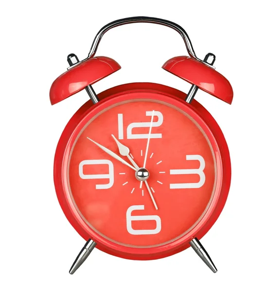 Relógio de alarme velho vermelho isolado no branco — Fotografia de Stock