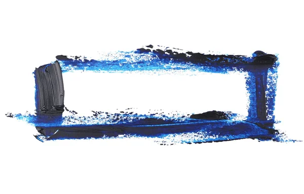 Blauwe rechthoek grunge penseel streken olieverf geïsoleerd op witte achtergrond — Stockfoto