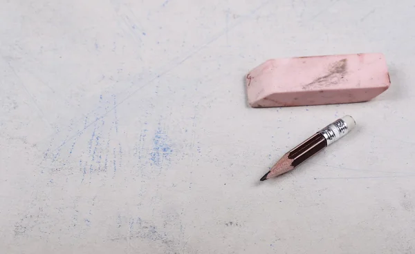 Empty vintage old paper with pencil and eraser — Stock Photo, Image