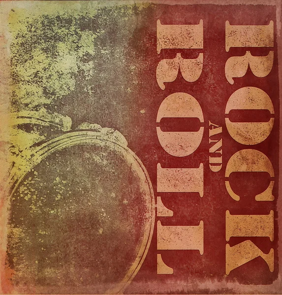 Rockn'roll musik med trumma på gamla grunge bakgrund, illustration designelement — Stockfoto