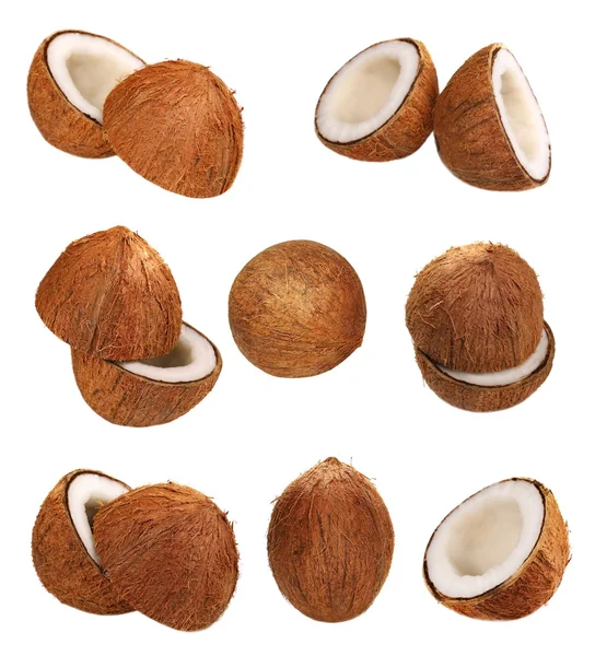Set kokosnoot geïsoleerd op een witte achtergrond, met uitknippad, hoge resolutie — Stockfoto