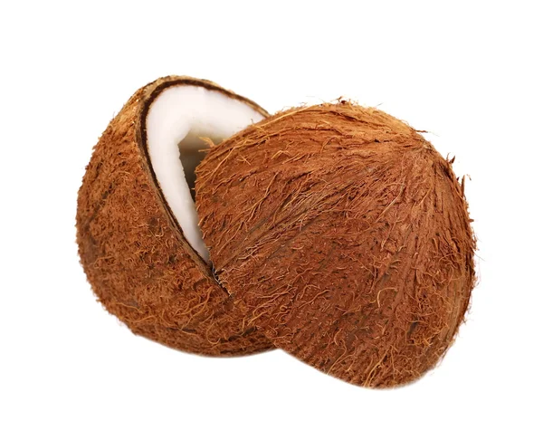Kokos, který polovinu izolovaných na bílém pozadí, Ořezová cesta — Stock fotografie
