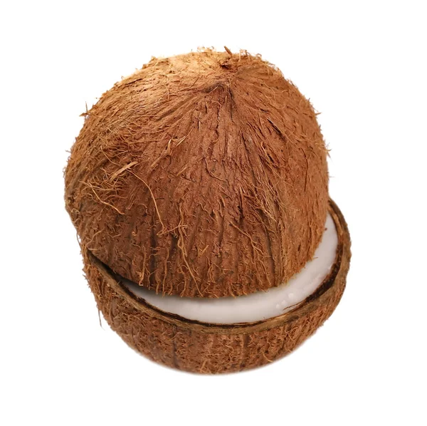 Kokosnoot die helft geïsoleerd op een witte achtergrond, uitknippad — Stockfoto