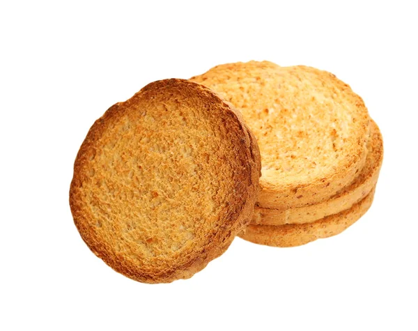 Pilha rusks com farinha de trigo integral, pão fatiado isolado, trigo integral pão rusk seco, pão integral isolado em fundo branco — Fotografia de Stock