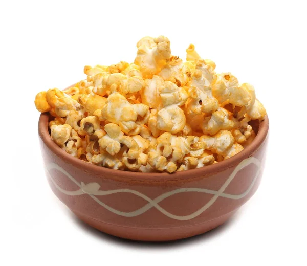 Spicy Pepper Flavored Popcorn Clay Pot Isolated White Background — Stock Photo, Image