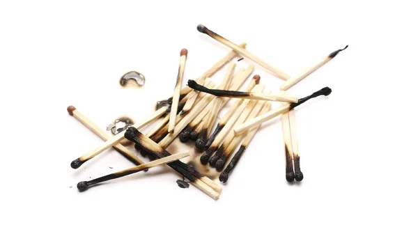 Burnt Fire Matches Pile Used Burned Matchsticks Group Isolated White — Stock Photo, Image
