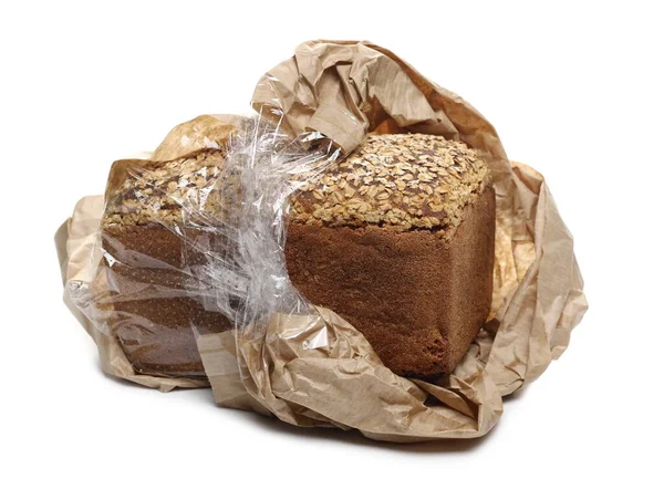Integral Rye Bread Loaf Seeds Paper Wrapping Isolated White Background — Stock Photo, Image