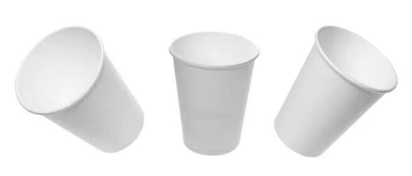 Set Empty White Paper Cup Isolated Background Clipping Path — Stock Photo, Image