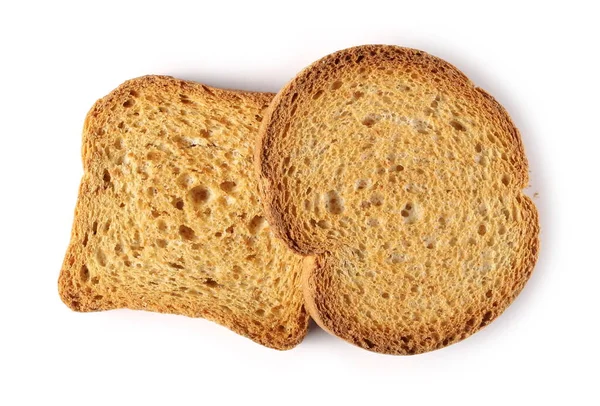 Vollkorncracker Zwieback Runde Und Rechteckige Toastscheiben Isoliert Auf Weißem Hintergrund — Stockfoto