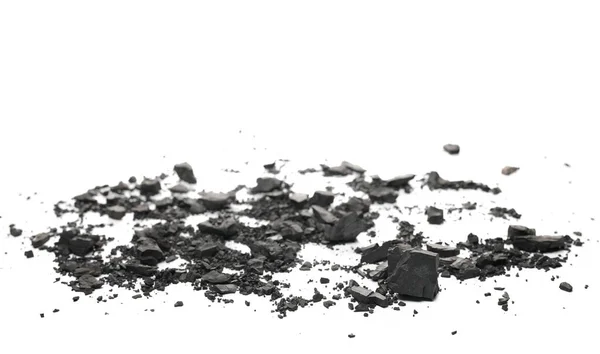 Pedaços Carvão Pilha Poeira Isolados Sobre Fundo Branco — Fotografia de Stock