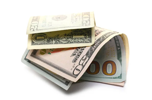Notas Dólares Americanos Notas Papel Moeda Isoladas Sobre Fundo Branco — Fotografia de Stock