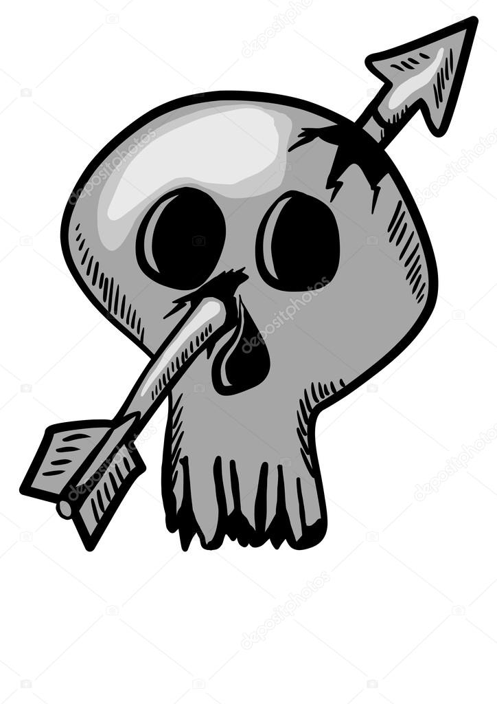 Cartoon skull and arrow