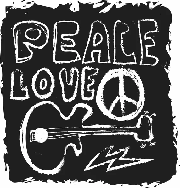 Doodle icon grunge Peace, Love and Music isolated on black — Stock Photo, Image