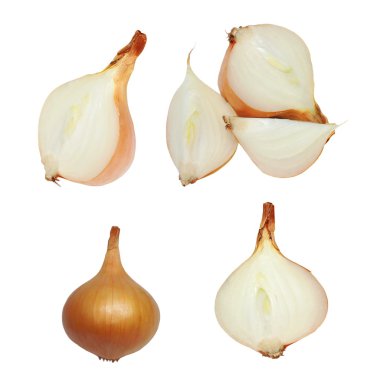 Set fresh bulbs of onion isolated on white background, with clipping path