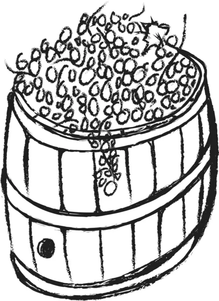 Doodle ξύλινο βαρέλι με σταφύλια — Φωτογραφία Αρχείου