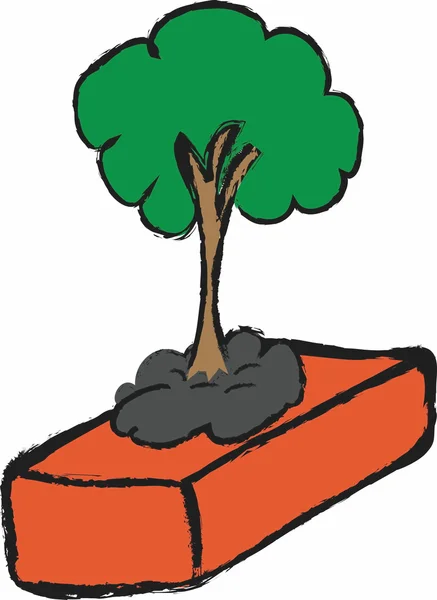 Doodle eko yeşil ağaç üzerinde kırmızı tuğla — Stok fotoğraf