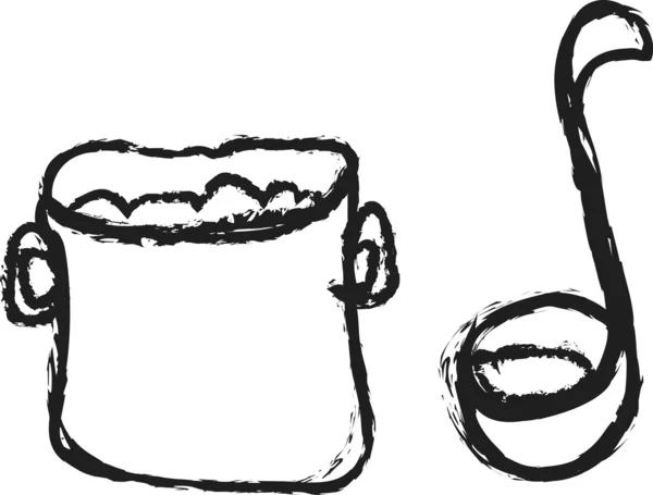 Doodle vaření hrnec a naběračku — Stock fotografie
