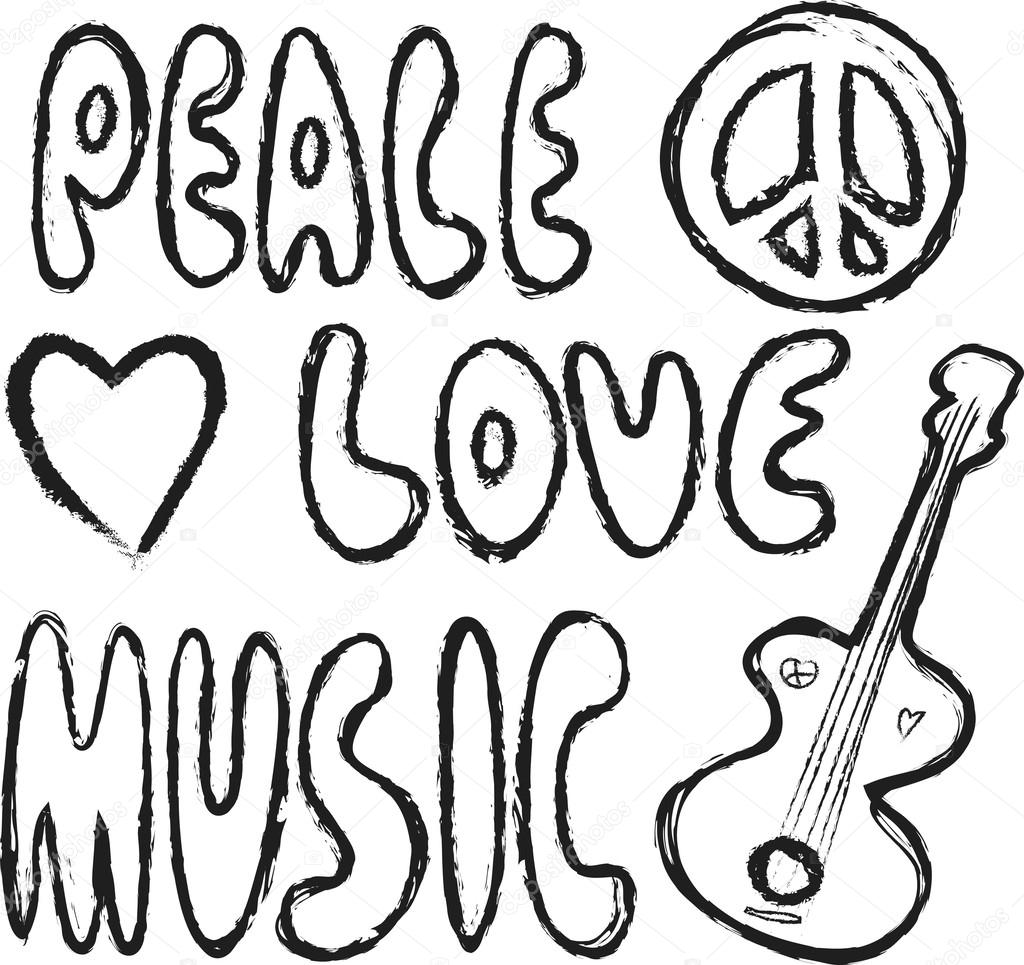 Peace and love, Peace Symbols, Hippie, Tshirt, Drawing, Music