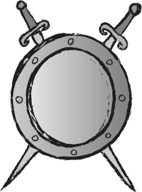 Doodle arması Ortaçağ metal şövalye kalkan çapraz kılıç ile