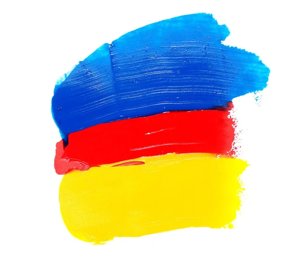 Foto vermelho, amarelo, azul grunge pinceladas pintura a óleo isolado no branco — Fotografia de Stock