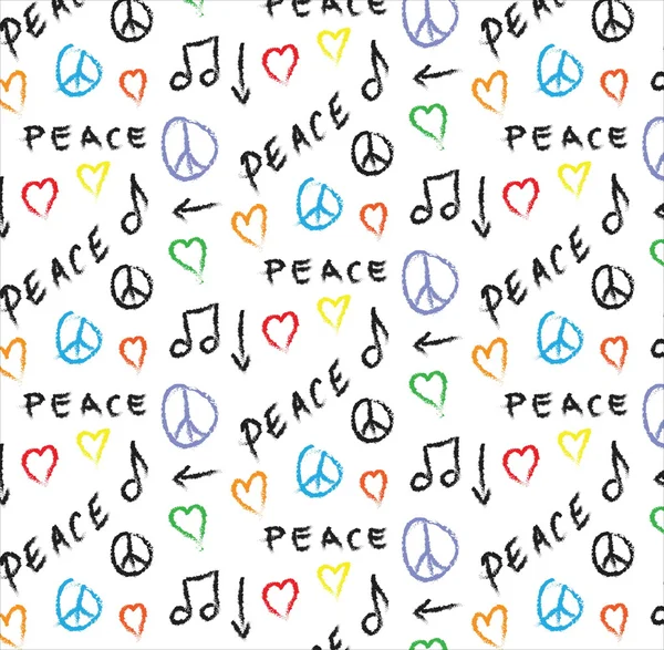Doodle grunge fred, kärlek och musik bakgrund — Stockfoto