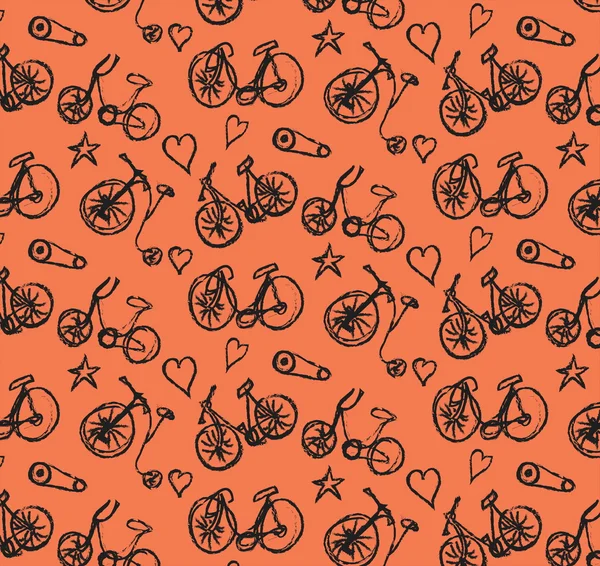 Doodle Fahrrad Muster isoliert auf orangefarbenem Hintergrund — Stockfoto