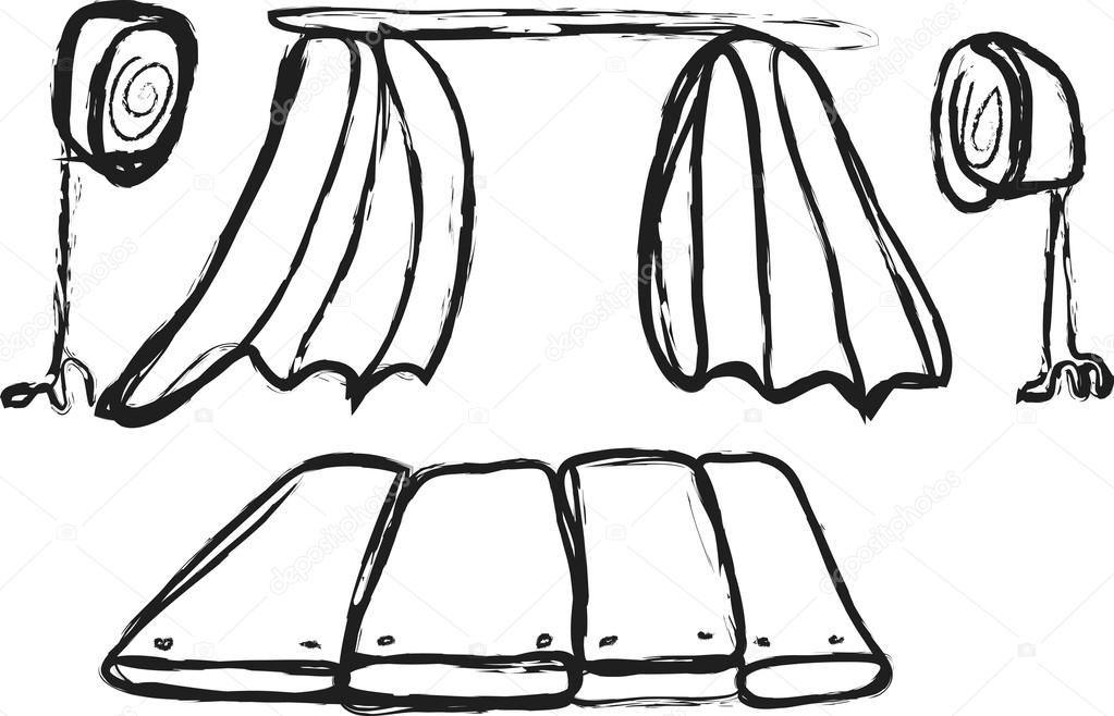 Cartoon Theater Stage with Velvet Curtains and reflectors Stock Photo