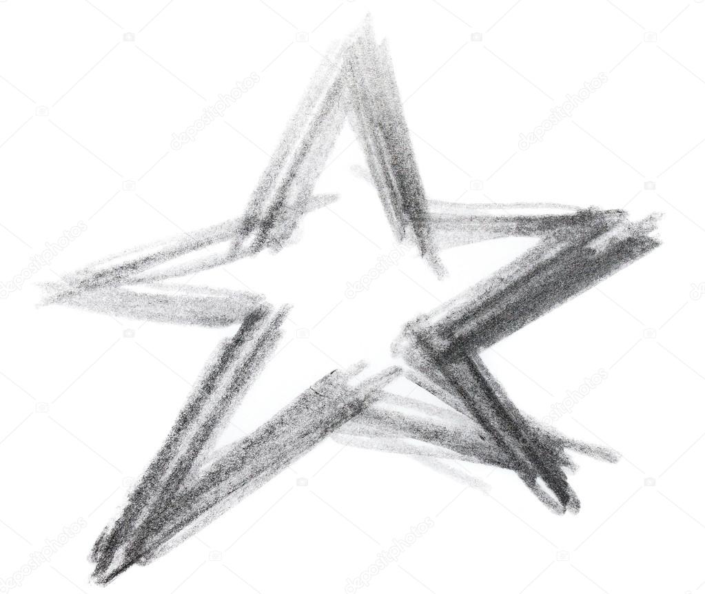 Grunge star graphite pencil texture isolated on white background