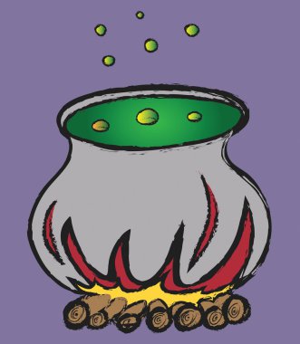 Köpüren yeşil ile halloween cadı kazanı doodle