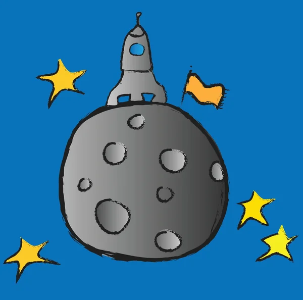 Nave espacial de cohetes de dibujos animados con fondo espacial y planetas y estrellas —  Fotos de Stock